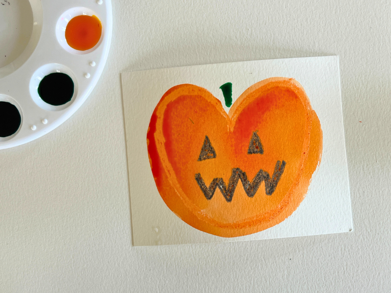 pumpkin watercolor resist