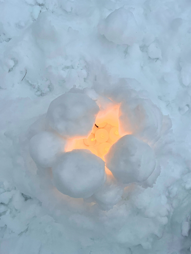 snowball lantern with candles inside