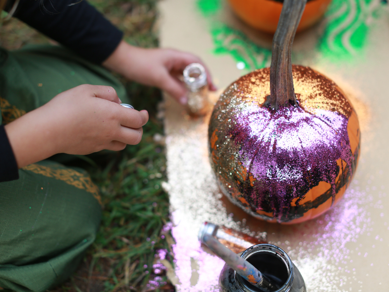 pumpkin painting with glitter