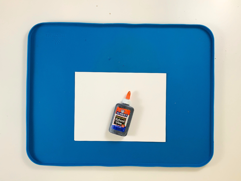 tray with paper and glue