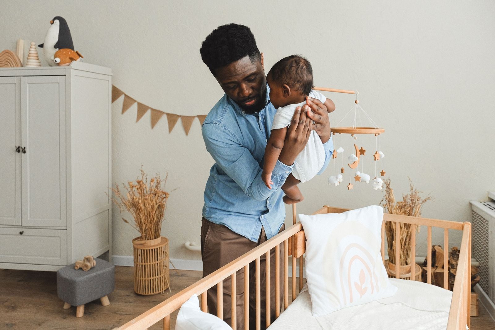 black and white infant mobile